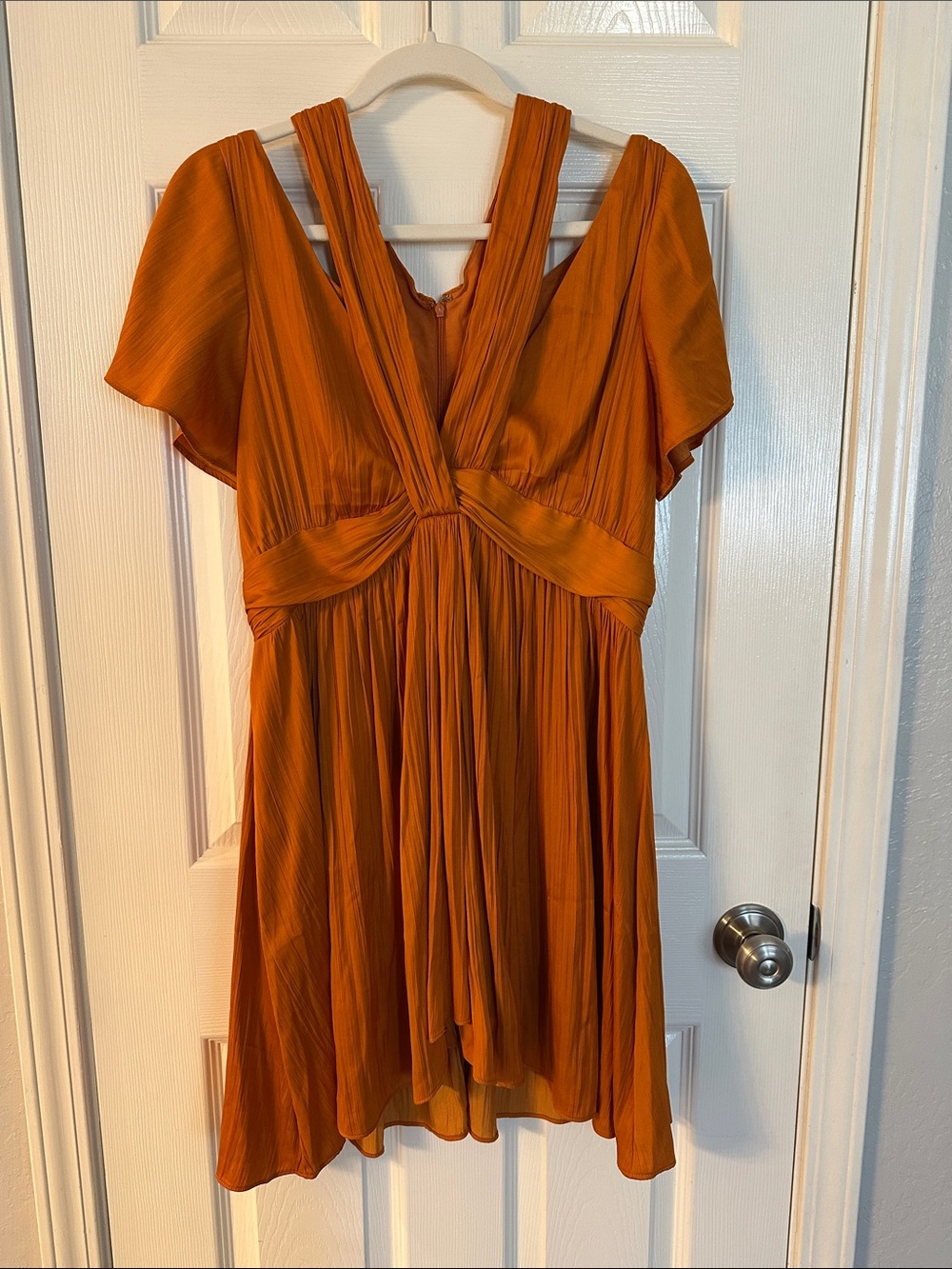 Anthropologie Burnt Orange Pleated V-Neck Dress